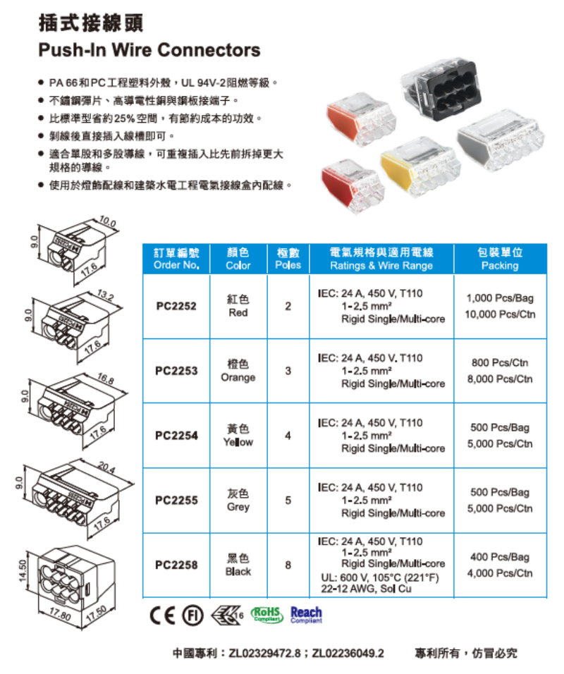 PC2252 插線式連接頭 Push-In